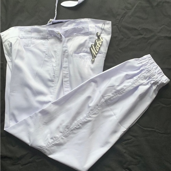 Motel Rocks White Jubie Cargo Utility Trousers Drill Tapered Leg Large UK 16-18 - Picture 11 of 13